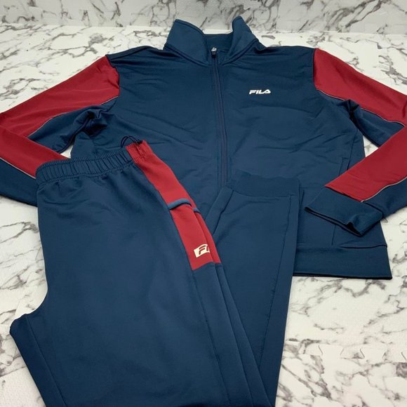 Men’s Fila Navy Burgundy Fashion Tracksuit - Picture 1 of 2